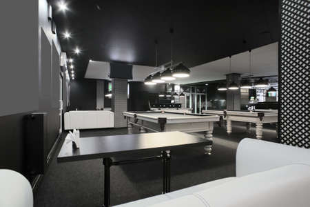 brand new and modern billiard interior in night timeのeditorial素材