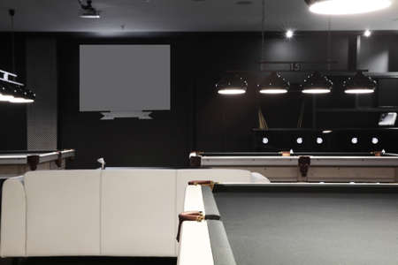 brand new and modern billiard interior in night timeのeditorial素材