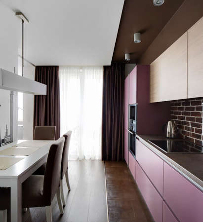 beautiful and model interior of bright kitchenのeditorial素材
