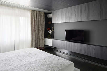 bright and brand new interior of european bedroomのeditorial素材