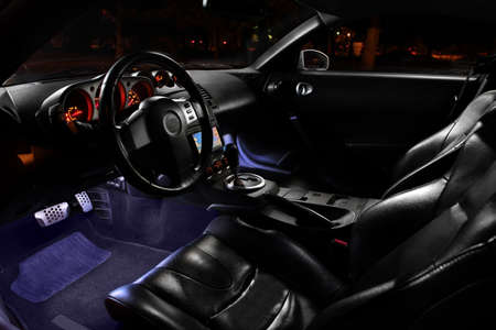 modern and dark car interior  in black colorsの写真素材