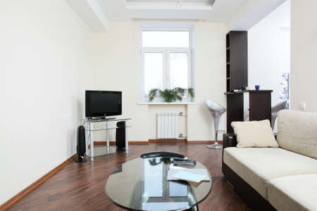 big and bright interior of modern living roomの写真素材