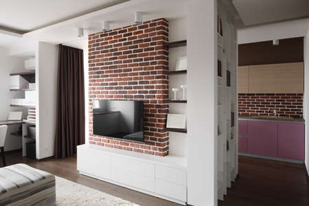 big and bright interior of modern living roomの写真素材