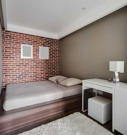 bright and brand new interior of european bedroomの写真素材