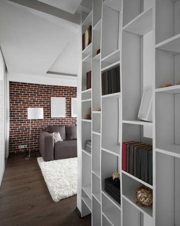 big and bright interior of modern living roomの写真素材