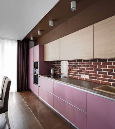 beautiful and model interior of bright kitchenの写真素材
