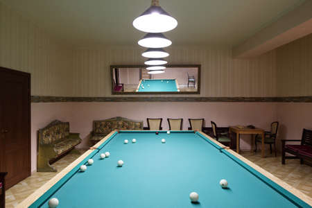 brand new and modern billiard interior in night timeの写真素材