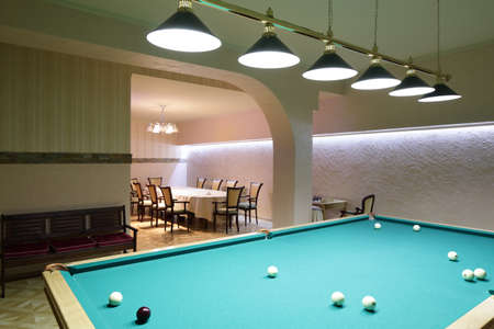 brand new and modern billiard interior in night timeの写真素材
