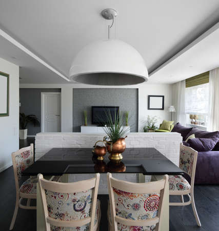 big and bright interior of modern living roomの写真素材