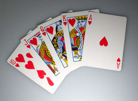 A fan of playing cards showing Royal Straight Flush.の写真素材