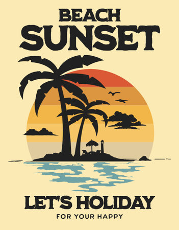 Summer holiday illustration. Vector design retro classic travel posterのイラスト素材