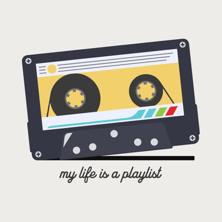 Retro Music - Cassette Tape Old Record Vector, Illustration, Icon and Graphic