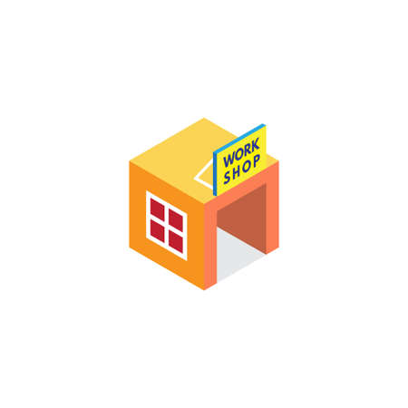 Workshop building with isometric vector flat designのイラスト素材