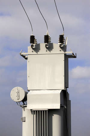 Transformer on high power station. High voltage