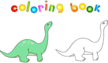 Funny cute diplodocus. Educational game for kids. Coloring book. Vector illustrationのイラスト素材