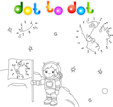 Astronaut with Earth flag on the moon surface in space colorful vector illustrationのイラスト素材