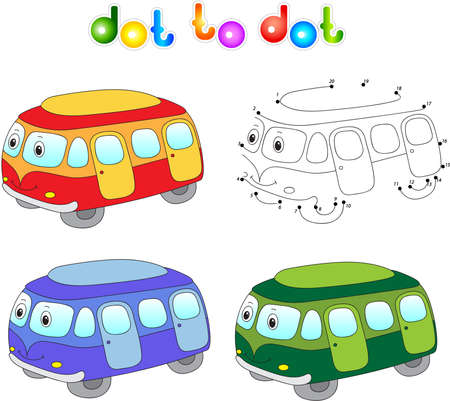 Funny cartoon bus. Connect dots and get image. Educational game for kids. のイラスト素材