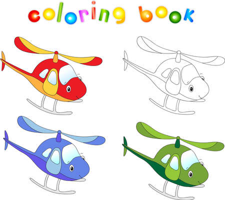 Funny cartoon helicopter. Coloring book for children.のイラスト素材