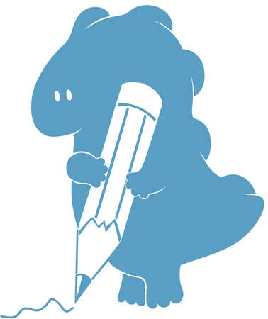 Lovely friendly dragon with pencil. Isolated silhouette of of a dinosaur. のイラスト素材