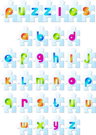 Colorful puzzles font. Vector illustration of alphabetのイラスト素材