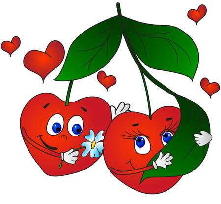 Cherries in love. Cartoon vector illustration in EPS 8のイラスト素材