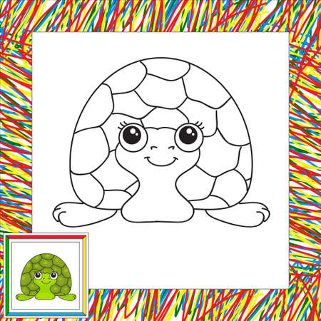 Funny green turtle. illustration for children. Coloring book for kidsのイラスト素材