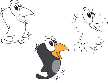 Cartoon crow. Coloring and dot to dot educational game for kids. Vector illustrationのイラスト素材