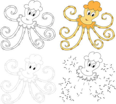 Cartoon octopus. Dot to dot educational game for kids. Vector illustrationのイラスト素材