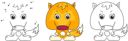 Funny cartoon fox. Vector illustration for kids. Dot to dot game and coloring bookのイラスト素材