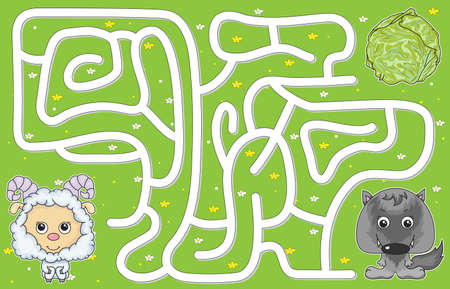 Help lamb pass through a maze and don't get lost. Game for children: go through the maze and find the right answerのイラスト素材