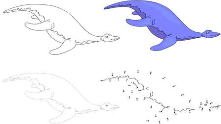 Cartoon pliosaur. Dot to dot educational game for kids. Vector illustrationのイラスト素材