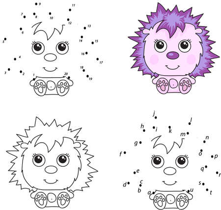 Funny cartoon hedgehog. Vector illustration. Coloring and dot to dot educational game for kidsのイラスト素材