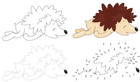 Cartoon hedgehog sleeping. Dot to dot educational game for kidsのイラスト素材