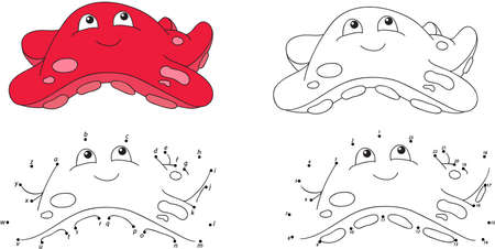 Cartoon starfish. Coloring book and dot to dot educational game for kidsのイラスト素材