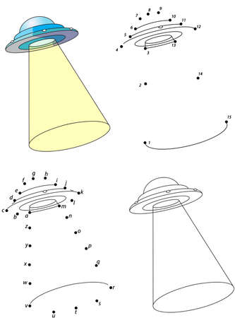 Cartoon ufo. Coloring book and dot to dot educational game for kidsのイラスト素材