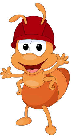 Cartoon ant in a red helmet isolated on whiteのイラスト素材