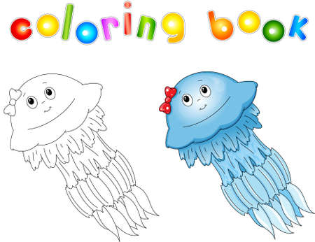 Cartoon jellyfish isolated on white coloring bookのイラスト素材