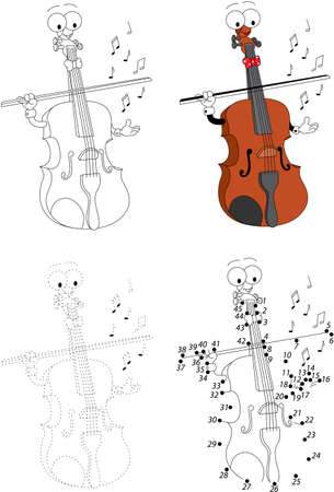 Cartoon funny violin. Dot to dot educational game for kidsのイラスト素材
