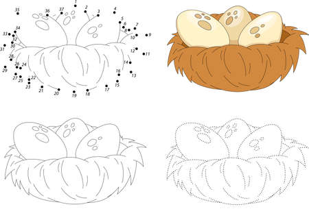 Cartoon nest. Dot to dot educational game for kidsのイラスト素材
