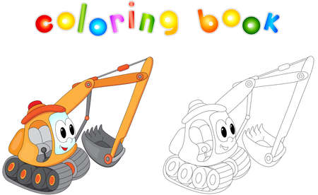 Funny cartoon excavator. Coloring book for kidsのイラスト素材