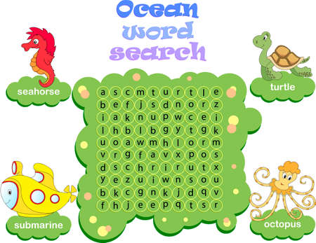 Logic game for learning English. Find the hidden ocean words by vertical or horizontal linesのイラスト素材