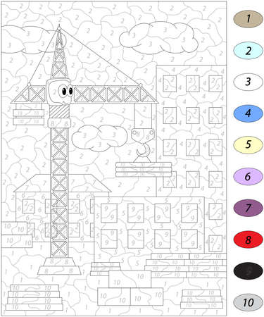Cartoon crane. Color by number educational game for kids. Illustration for schoolchild and preschoolのイラスト素材