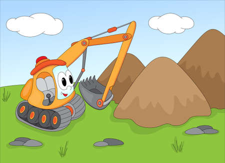 Funny cartoon excavatorのイラスト素材