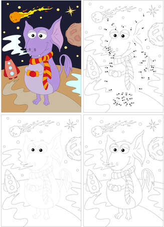 Funny alien and space rocket. Dot to dot educational game for kidsのイラスト素材