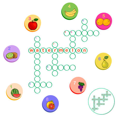 Crossword for learning English. Find the hidden fruits words by vertical or horizontal linesのイラスト素材