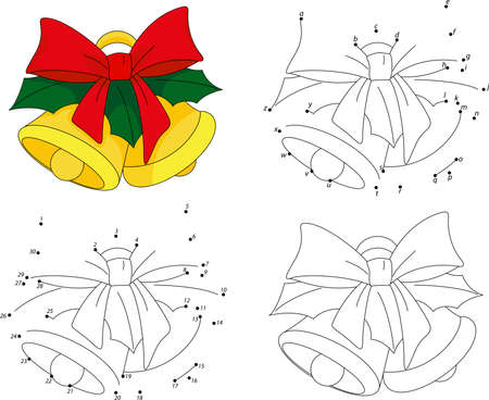 Christmas bells. Coloring book and dot to dot educational game for kidsのイラスト素材