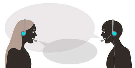 Man and woman in headphones with a microphoneのイラスト素材