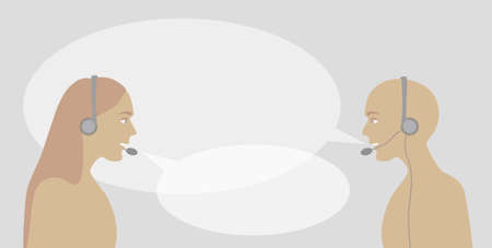 Men and woman in headphones with a microphoneのイラスト素材