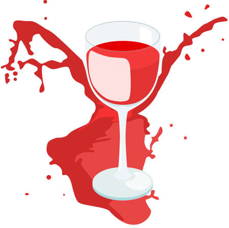 Wine glass with splashing wine isolated on whiteのイラスト素材