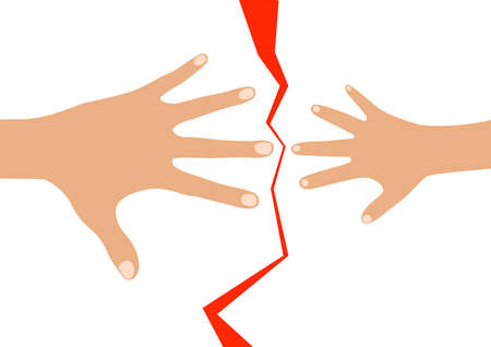 Adult and child hands separated by the red broken lineのイラスト素材